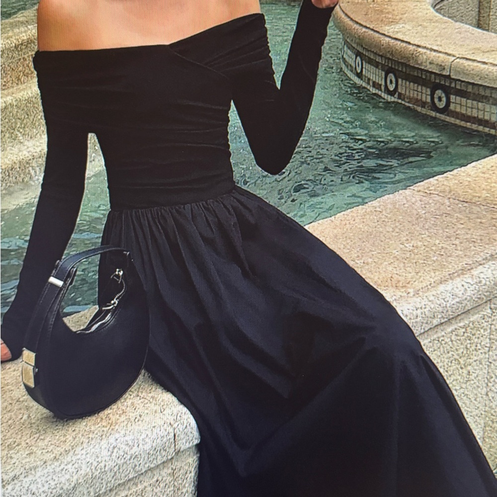 Commense. Elegant Black Off-Shoulder cris cross Dress